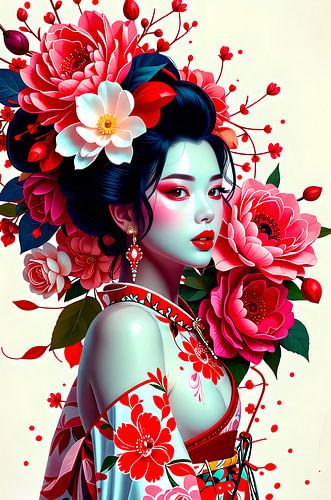 Geisha oosterse vrouw met bloemen