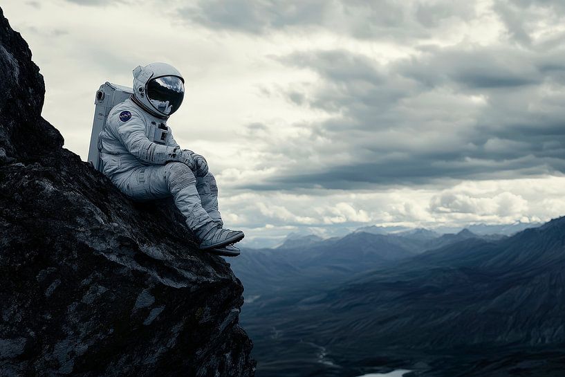 Astronaut on a rocky peak in the clouds by Poster Art Shop