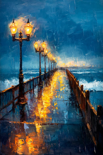 Kustpier in de regen