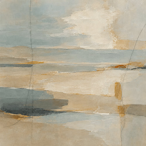 Paysage scandinave abstrait et expressif dans des tons terreux et gris-bleu