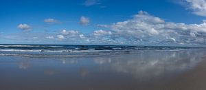 View of the beach at high tide.