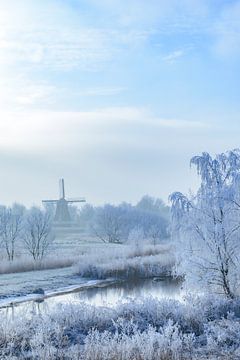 Windmolen in een winterlandschap aan de IJssel van Sjoerd van der Wal Fotografie