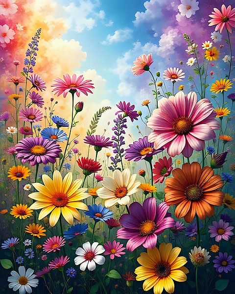 Bloemenpracht in de zee van weiden van Jean Pierre