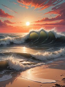 Lumière d'un soir d'été sur des vagues ondulantes