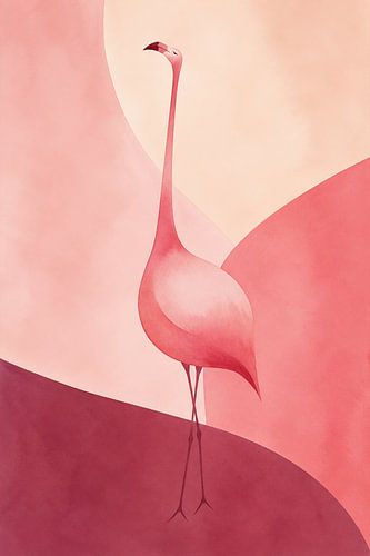 Grappige roze flamingo met sierlijk lijf (AI) (vogels, exotisch, vrouwelijk, zacht, tropisch)