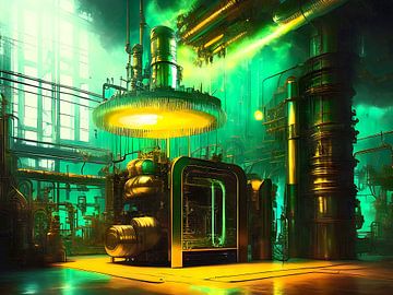 A factory hall in shades of green and yellow by Retrotimes