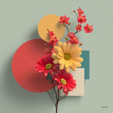 Abstract met bloemen van Gelissen Artworks