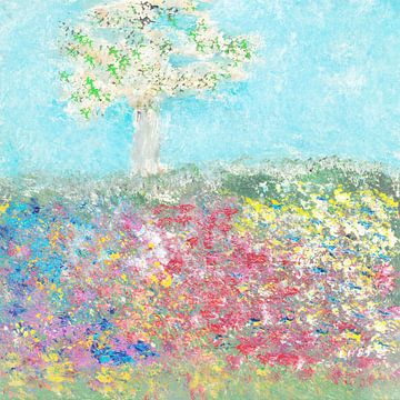 EH PAINTING ART 1989 #0387 Baum im Blumenfeld Softone von Willem Hartgers