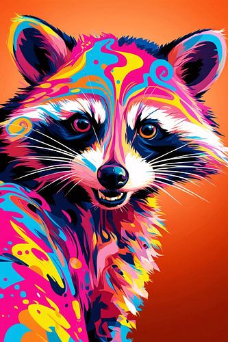 Abstracte kleurrijke wasbeer kunst