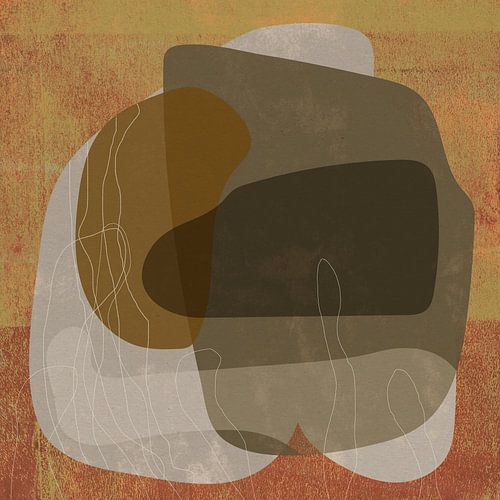 Abstracte organische vormen in bruin, oker, wit en terra