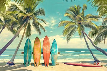 Surfplanken op het strand van Poster Art Shop
