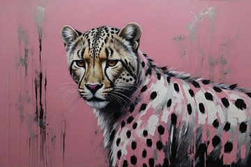 Le léopard rose intense dans l'art moderne sur De Muurdecoratie