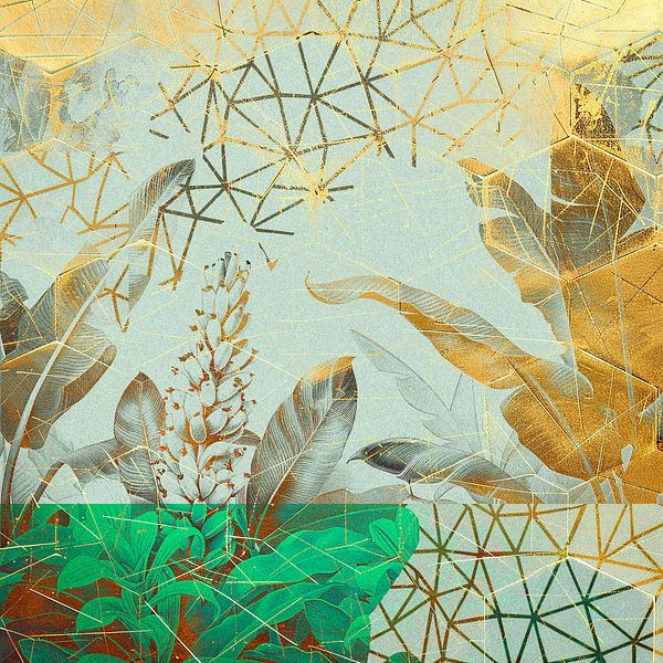 Tropische bladeren abstracte collage van Vlindertuin-Art