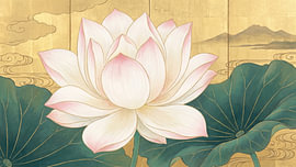 Élégante fleur de lotus ivoire aux feuilles vert émeraude sur Siti Zuliana