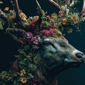 Hirsch in Blütenkrone Natürliche Schönheit und Symbolik von Eva Lee