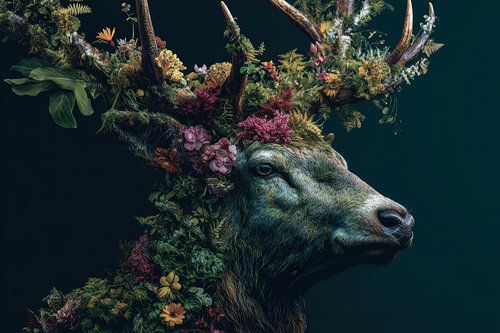 Stag in Flower Crown Natural Beauty and Symbolism