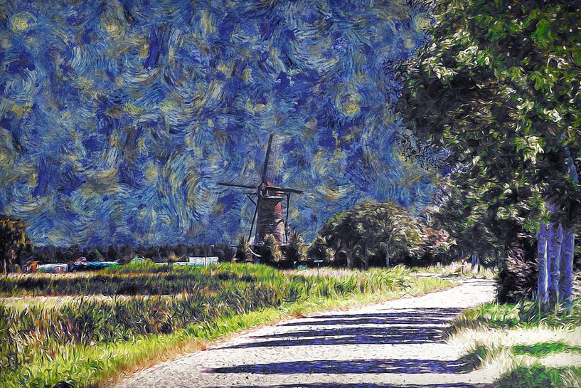 Landscape with windmill near Sint-Maartensdijk (art, van Gogh style) by Art by Jeronimo
