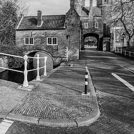 Delftse Oostpoort in de zon (zwart-wit) van Jeroen de Jongh