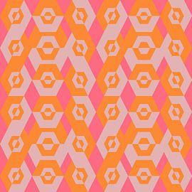 Motif géométrique rétro des années 70 en rose et orange néon sur Dina Dankers
