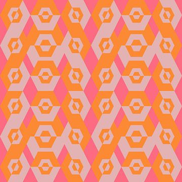 Geometrisch jaren 70 retro-patroon in neonroze en oranje van Dina Dankers
