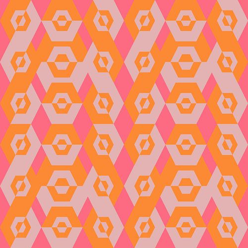 Geometrisch jaren 70 retro-patroon in neonroze en oranje