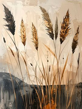 Natuurlijk Japandi schilderij van Grassen in herfstkleuren van Studio Pieternel