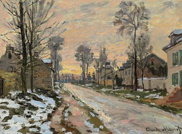 Claude Monet,Lu Weixian's Road, melting snow, sunset