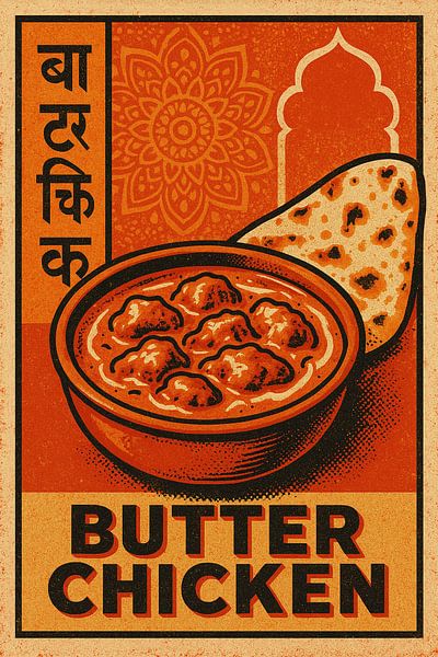 Butter Chicken - Affiche rétro indienne Pop-Art par Travel Shop