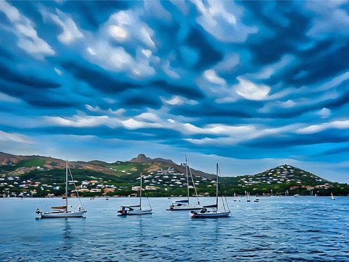 Zeilboten voor anker in Esterel Frankrijk