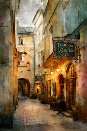 Old European Alley – Romantic Golden Light by Peter Pen Drawings and Paintings
