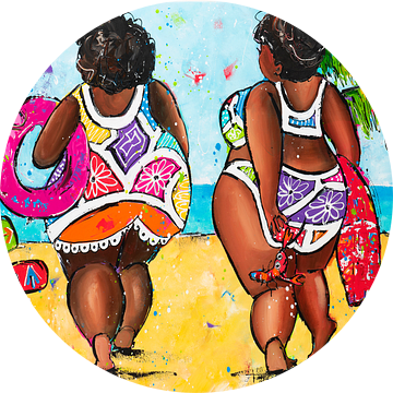 Dames op het strand van Happy Paintings