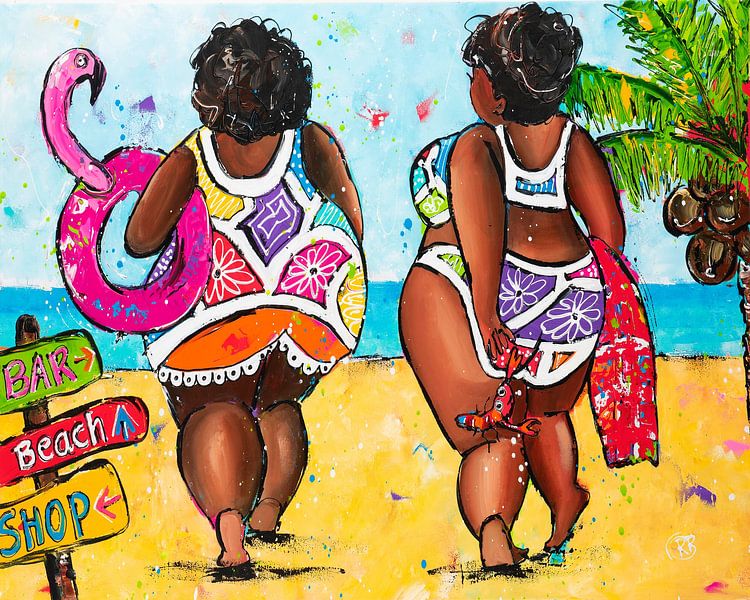 Ladies on the beach by Happy Paintings