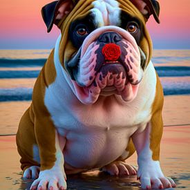 Cute bulldog with a heartfelt message – Red rose "Liebe Dich" by Segaspics