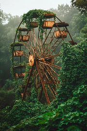 Dilapidated Ferris wheel in the fog by Poster Art Shop