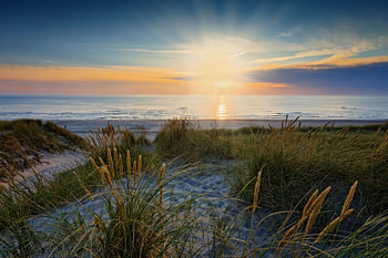 Sonnenuntergang an der Nordsee in der Nähe der Dünen von Petten 