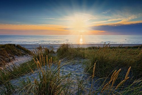 zonsondergang in de Noordzee bij de duinen van Petten 