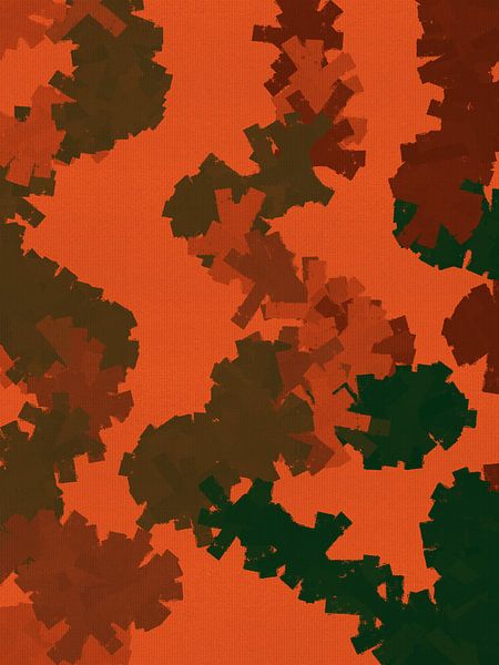 Retro-inspirierte Kunst in lebhaftem Terrakotta, Bronze, Oliv und Tarngrün I von Dina Dankers