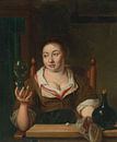 Junge Frau hält ein Glas Wein, Ary de Vois von Meisterhafte Meister Miniaturansicht