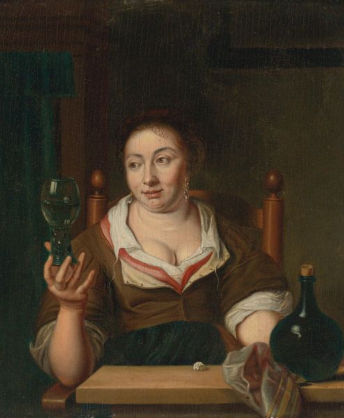 Junge Frau hält ein Glas Wein, Ary de Vois von Meisterhafte Meister