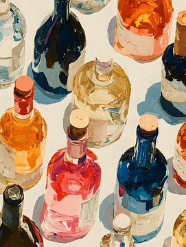 Stilleben aus farbigem Glas und Flaschen von Gypsy Galleria