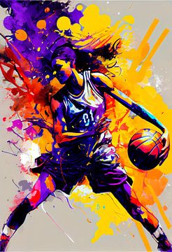 Impressionistisch schilderij van basketbal speler. Deel 3 van Maarten Knops