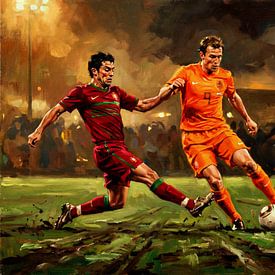 Voetbalschilderij: Nederland tegen Portugal van Jan Keteleer