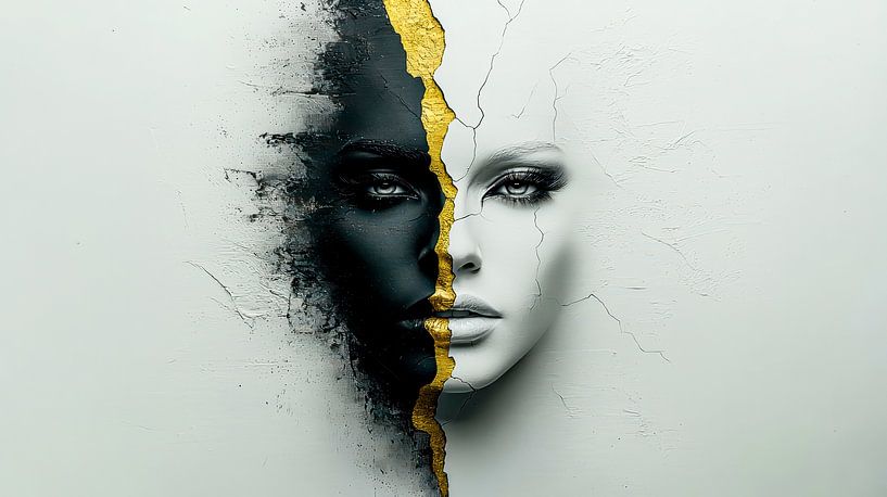 Golden fault line - The divided soul by Klaus Tesching - Art-AI