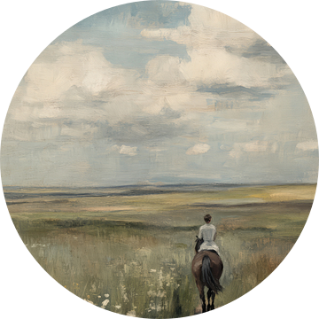 Landschap met een dame op een paard van Japandi Art Studio