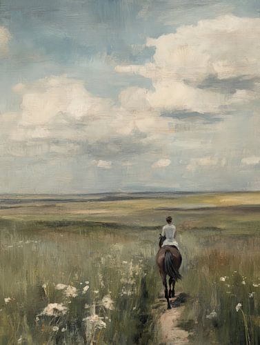 Landschap met een dame op een paard