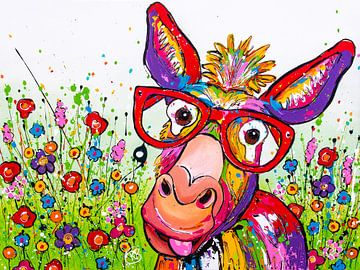 Ein glücklicher Esel inmitten einer Symphonie von Blumen von Happy Paintings