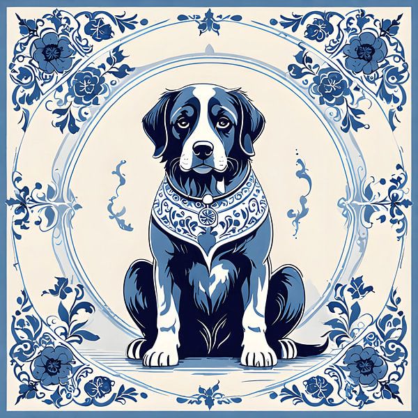 Delfter Hund blau von FoXo Art