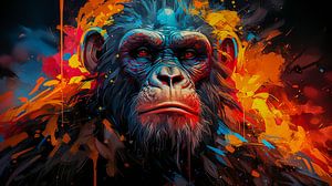 Porträt eines Gorillas mit einem bunten Spritzer