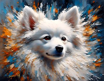 Japanse Spitz Dog Art Print | Origineel kunstwerk door Johanna's Art van Johannas Art Creations