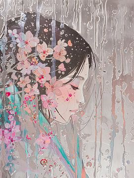 Vrouwenportret | Petals in the Storm van Abstract Schilderij